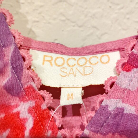 Rococo Sand Lei M maxi dress Pink deep plunge pleated flowy resort - Picture 5 of 12